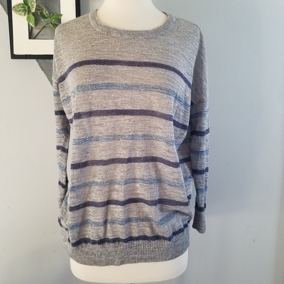 Madewell Sweaters - Madewell Stripe Linen Blend Pullover Crewneck Sweater M